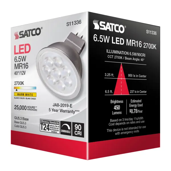 6.5 Watt - MR16 LED - 2700K - GU5.3 base - 40 deg. Beam Angle - 12 Volt - Image 8