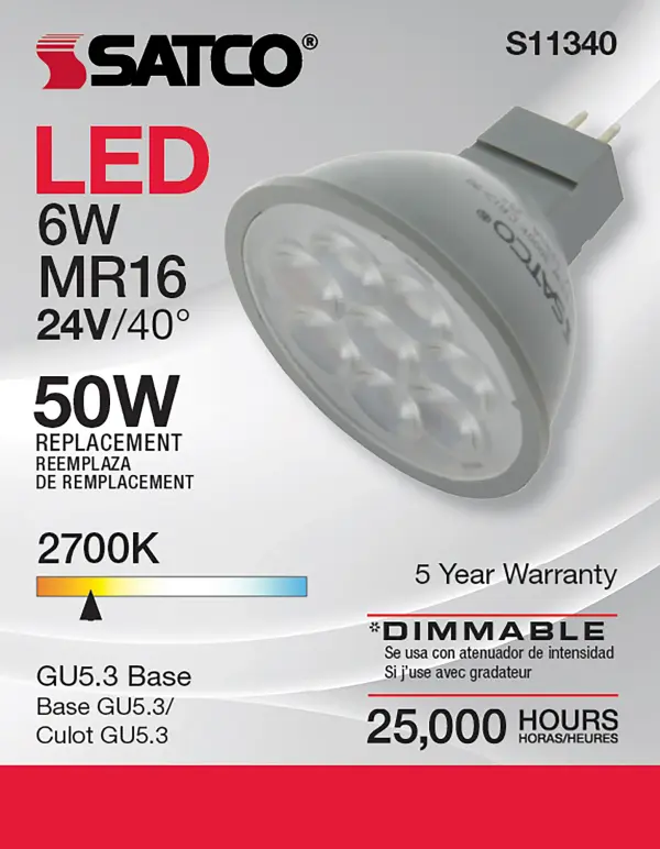 6 Watt - MR16 LED - 2700K - GU5.3 base - 40 deg. Beam Angle - 24 Volt - Image 6