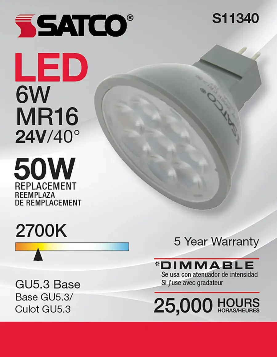 6 Watt - MR16 LED - 2700K - GU5.3 base - 40 deg. Beam Angle - 24 Volt - Image 6