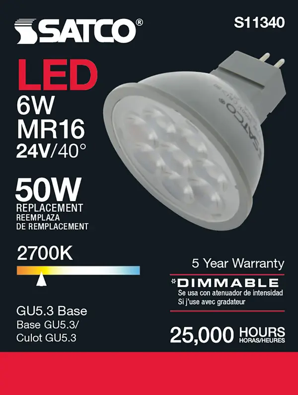 6 Watt - MR16 LED - 2700K - GU5.3 base - 40 deg. Beam Angle - 24 Volt - Image 7