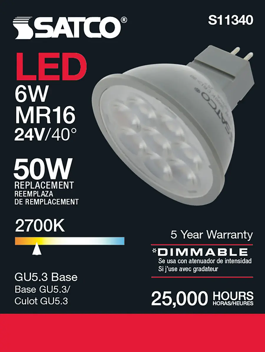 6 Watt - MR16 LED - 2700K - GU5.3 base - 40 deg. Beam Angle - 24 Volt - Image 7