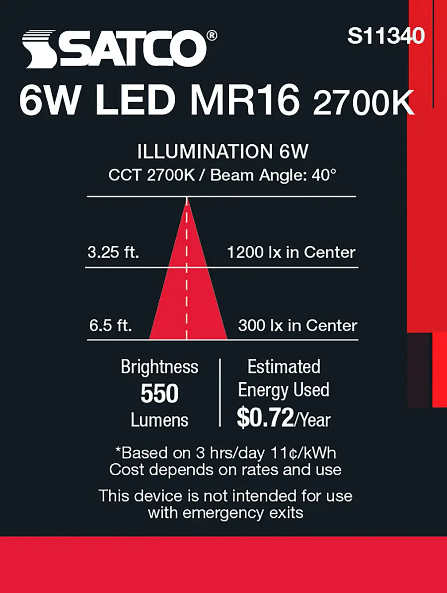 6 Watt - MR16 LED - 2700K - GU5.3 base - 40 deg. Beam Angle - 24 Volt - Image 8