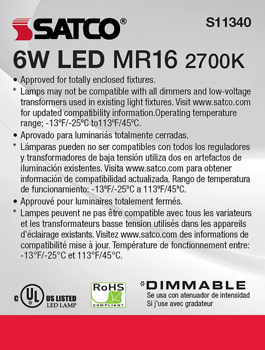 6 Watt - MR16 LED - 2700K - GU5.3 base - 40 deg. Beam Angle - 24 Volt - Image 9