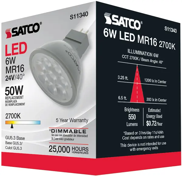 6 Watt - MR16 LED - 2700K - GU5.3 base - 40 deg. Beam Angle - 24 Volt - Image 10