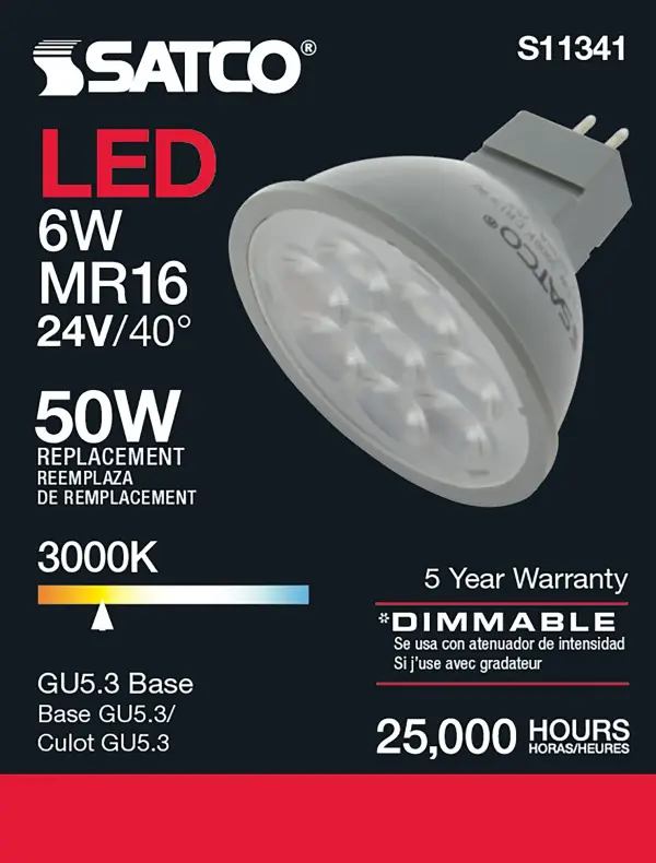 6 Watt - MR16 LED - 3000K - GU5.3 base - 40 deg. Beam Angle - 24 Volt - Image 7