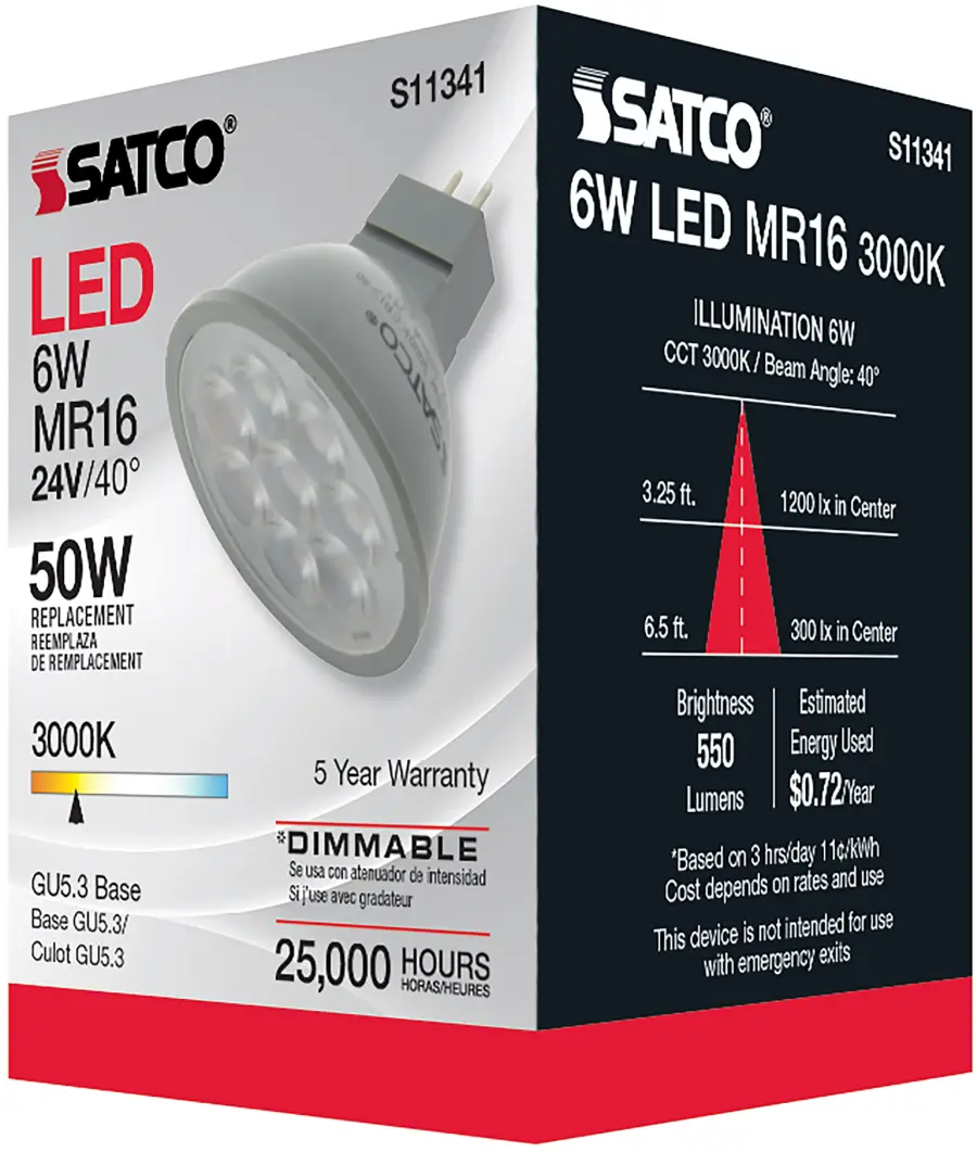 6 Watt - MR16 LED - 3000K - GU5.3 base - 40 deg. Beam Angle - 24 Volt - Image 10