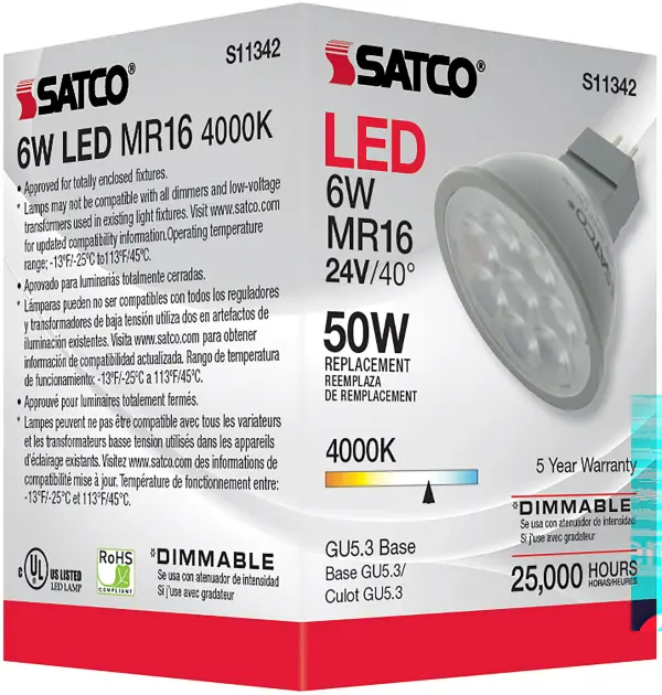 6 Watt - MR16 LED - 4000K - GU5.3 base - 40 deg. Beam Angle - 24 Volt - Image 11