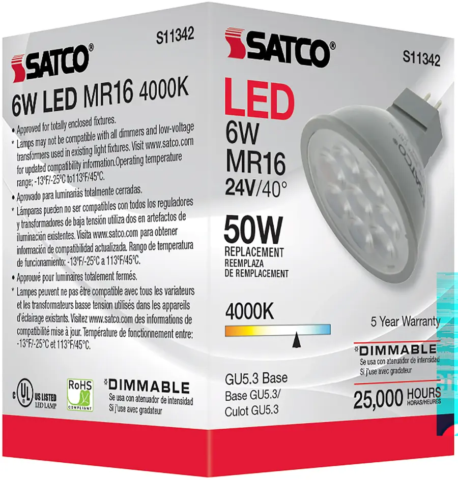 6 Watt - MR16 LED - 4000K - GU5.3 base - 40 deg. Beam Angle - 24 Volt - Image 11