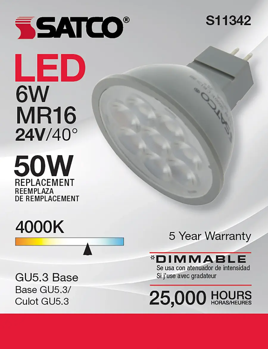 6 Watt - MR16 LED - 4000K - GU5.3 base - 40 deg. Beam Angle - 24 Volt - Image 6