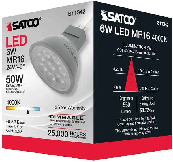 6 Watt - MR16 LED - 4000K - GU5.3 base - 40 deg. Beam Angle - 24 Volt - Image 10