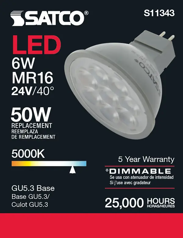 6 Watt - MR16 LED - 5000K - GU5.3 base - 40 deg. Beam Angle - 24 Volt - Image 6