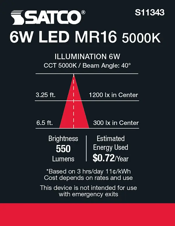 6 Watt - MR16 LED - 5000K - GU5.3 base - 40 deg. Beam Angle - 24 Volt - Image 7