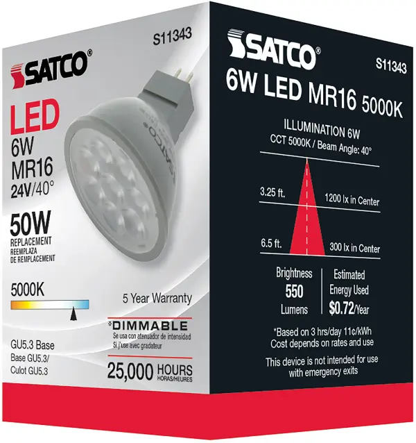 6 Watt - MR16 LED - 5000K - GU5.3 base - 40 deg. Beam Angle - 24 Volt - Image 9