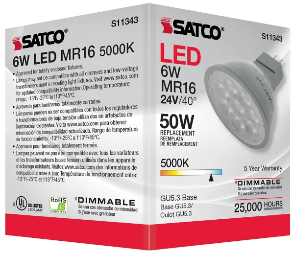 6 Watt - MR16 LED - 5000K - GU5.3 base - 40 deg. Beam Angle - 24 Volt - Image 10