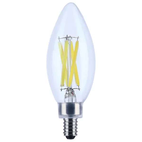 Satco's 8-watt LED bulb is an elegant lighting solution for the home. Perfect for chandeliers, use this dimmable lamp to illuminate living rooms, dining rooms, or anywhere else where a traditional look will complement decorative needs. The bulb has a beam spread of 300 degrees, and delivers 15,000 hours of cool white light.