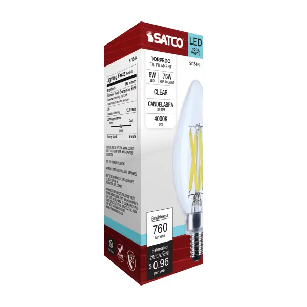 8 Watt C11 LED Filament - Clear Finish - Candelabra Base - 4000K - 90 CRI - 760 Lumens - 120 Volt - Image 7