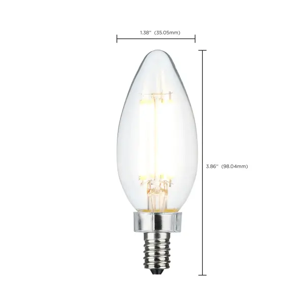 8 Watt C11 LED Filament - Clear Finish - Candelabra Base - 4000K - 90 CRI - 760 Lumens - 120 Volt - Image 10