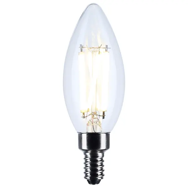 Satco's 8-watt LED bulb is an elegant lighting solution for the home. Perfect for chandeliers, use this dimmable lamp to illuminate living rooms, dining rooms, or anywhere else where a traditional look will complement decorative needs. The bulb has a beam spread of 300 degrees, and delivers 15,000 hours of natural white light. - alternate view