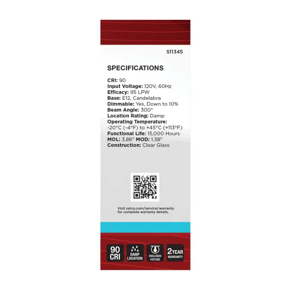 8 Watt C11 LED Filament - Clear Finish - Candelabra Base - 5000K - 90 CRI - 800 Lumens - 120 Volt - Image 5