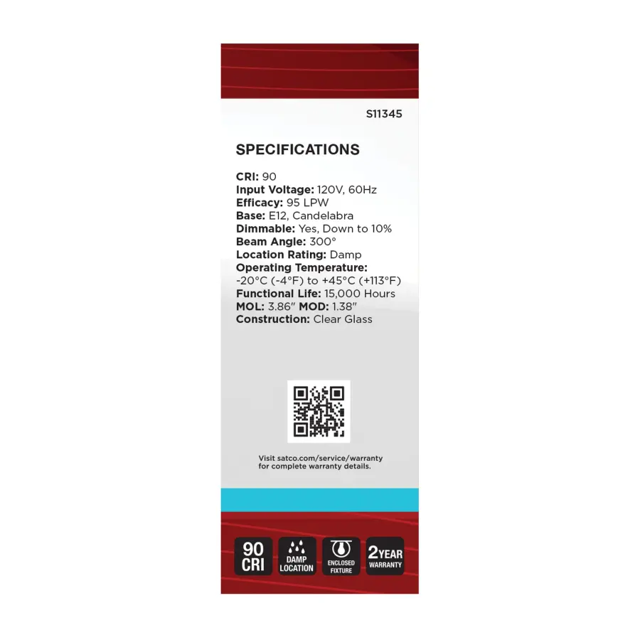 8 Watt C11 LED Filament - Clear Finish - Candelabra Base - 5000K - 90 CRI - 800 Lumens - 120 Volt - Image 5