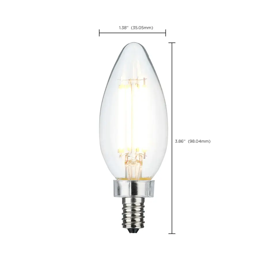 8 Watt C11 LED Filament - Clear Finish - Candelabra Base - 5000K - 90 CRI - 800 Lumens - 120 Volt - Image 10