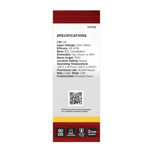 8 Watt C11 LED Filament - Frosted Finish - Candelabra Base - 3000K - 90 CRI - 800 Lumens - 120 Volt - Image 5