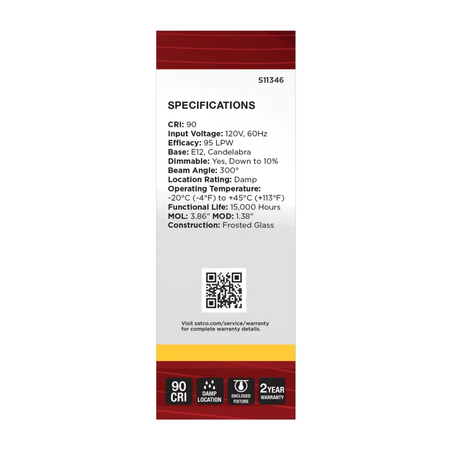 8 Watt C11 LED Filament - Frosted Finish - Candelabra Base - 3000K - 90 CRI - 800 Lumens - 120 Volt - Image 5