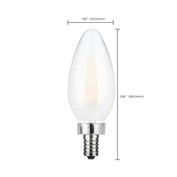 8 Watt C11 LED Filament - Frosted Finish - Candelabra Base - 3000K - 90 CRI - 800 Lumens - 120 Volt - Image 10