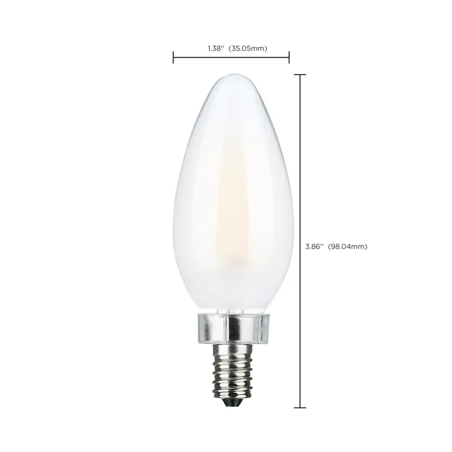 8 Watt C11 LED Filament - Frosted Finish - Candelabra Base - 3000K - 90 CRI - 800 Lumens - 120 Volt - Image 10