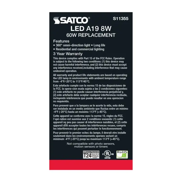 8 Watt - A19 LED Filament - Clear - 3000K - Medium base - 120 Volt - Image 5