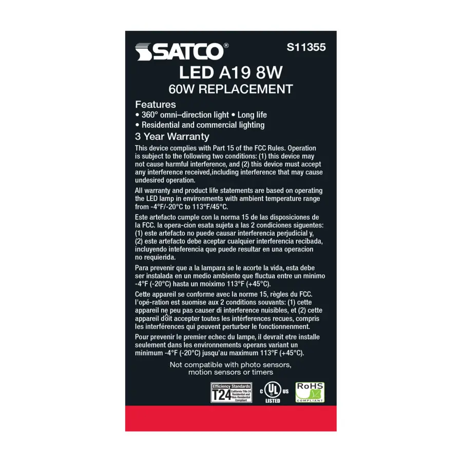 8 Watt - A19 LED Filament - Clear - 3000K - Medium base - 120 Volt - Image 5