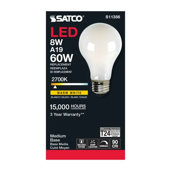 8 Watt - A19 LED Filament - Soft White - 2700K - Medium base - 120 Volt - Image 3