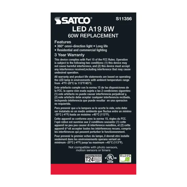 8 Watt - A19 LED Filament - Soft White - 2700K - Medium base - 120 Volt - Image 5