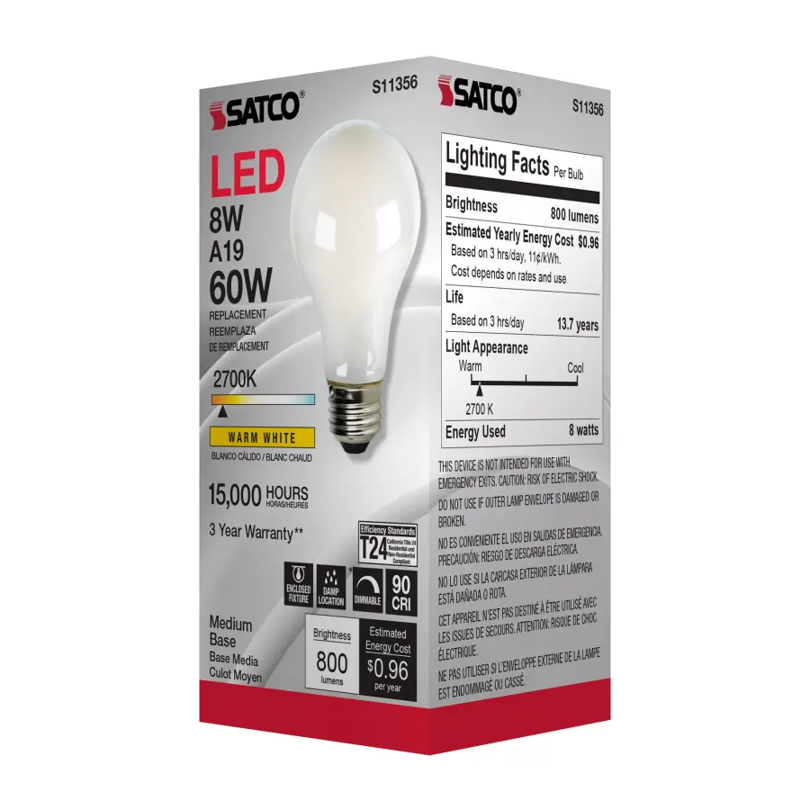 8 Watt - A19 LED Filament - Soft White - 2700K - Medium base - 120 Volt - Image 6