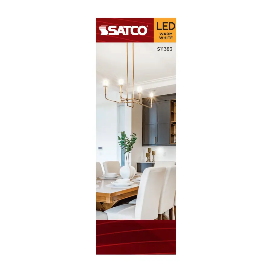8 Watt C11 LED Filament - Clear - Candelabra base - 2700K - 90 CRI - 760 Lumens - 120 Volt - Image 3