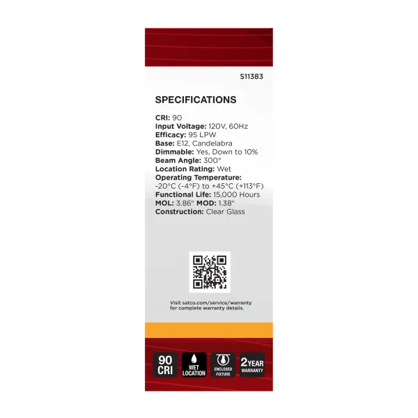8 Watt C11 LED Filament - Clear - Candelabra base - 2700K - 90 CRI - 760 Lumens - 120 Volt - Image 4