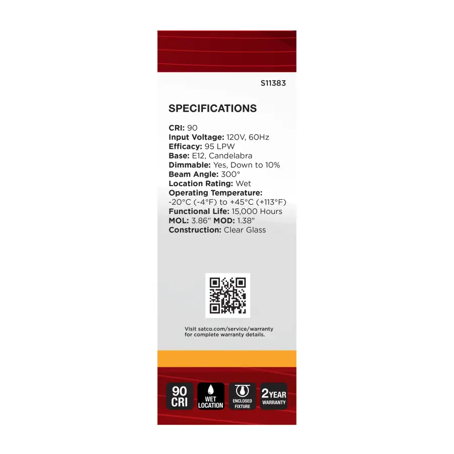8 Watt C11 LED Filament - Clear - Candelabra base - 2700K - 90 CRI - 760 Lumens - 120 Volt - Image 4
