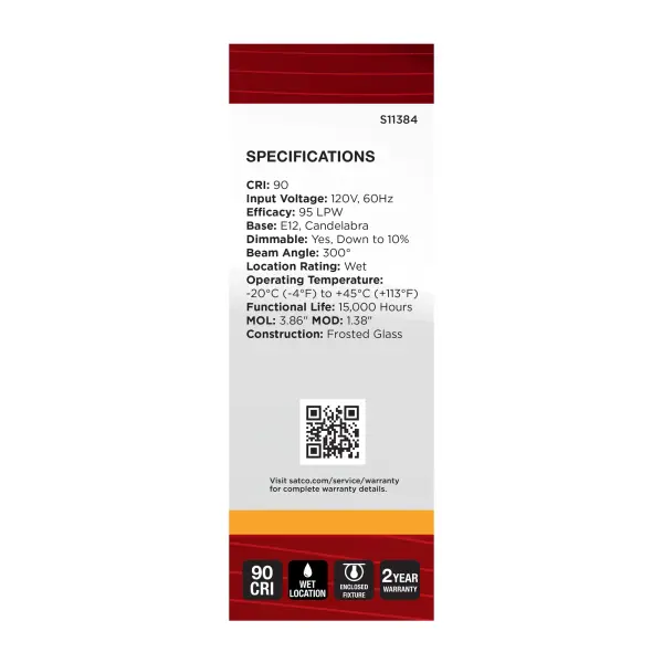 8 Watt C11 LED Filament - Frosted - Candelabra base - 2700K - 90 CRI - 760 Lumens - 120 Volt - Image 4