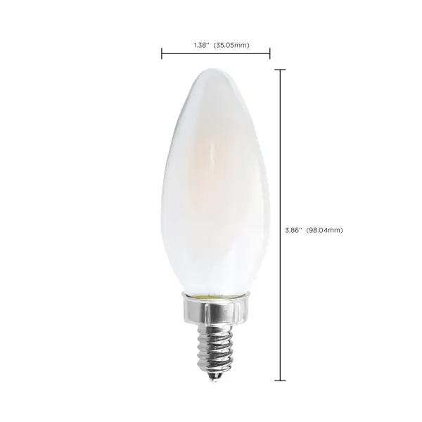 8 Watt C11 LED Filament - Frosted - Candelabra base - 2700K - 90 CRI - 760 Lumens - 120 Volt - Image 9