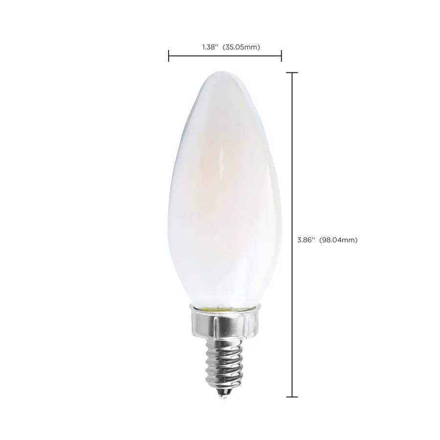 8 Watt C11 LED Filament - Frosted - Candelabra base - 2700K - 90 CRI - 760 Lumens - 120 Volt - Image 9