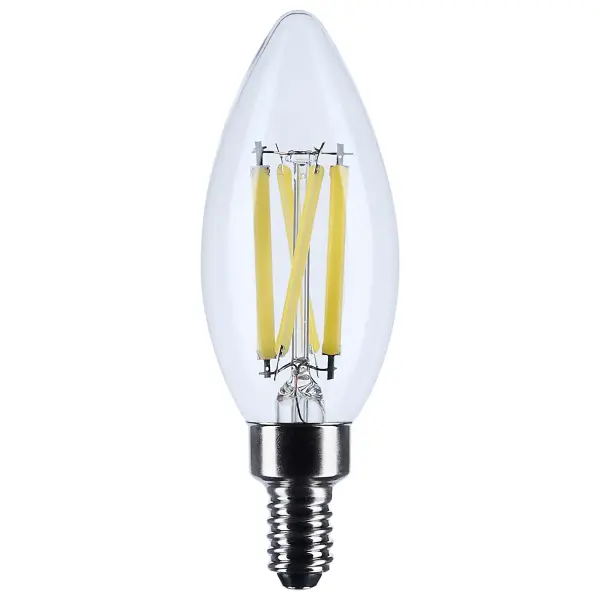 Satco's 8-watt LED bulb is an elegant lighting solution for the home. Perfect for chandeliers, use this dimmable lamp to illuminate living rooms, dining rooms, or anywhere else where a traditional look will complement decorative needs. The bulb has a beam spread of 300 degrees, and delivers 15,000 hours of soft white light.