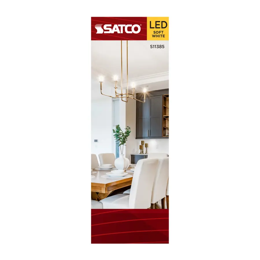 8 Watt C11 LED Filament - Clear - Candelabra base - 3000K - 90 CRI - 760 Lumens - 120 Volt - Image 3