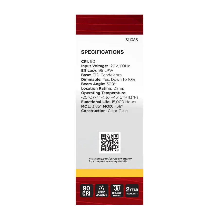 8 Watt C11 LED Filament - Clear - Candelabra base - 3000K - 90 CRI - 760 Lumens - 120 Volt - Image 4