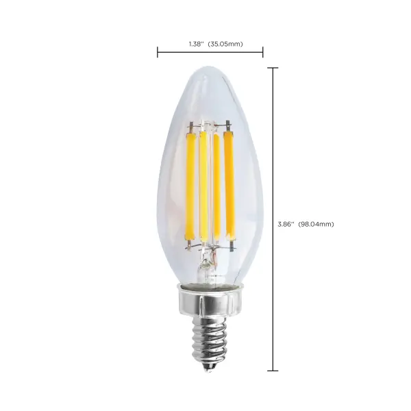 8 Watt C11 LED Filament - Clear - Candelabra base - 3000K - 90 CRI - 760 Lumens - 120 Volt - Image 9