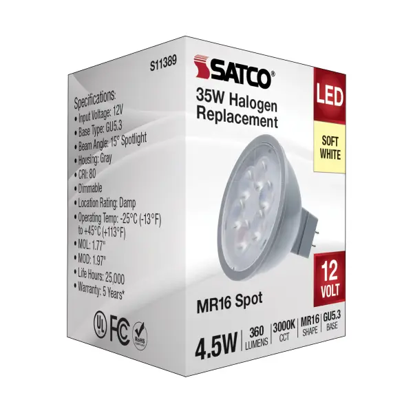 4.5 Watt MR16 LED - Silver Finish - 3000K - GU5.3 Base - 360 Lumens - 12 Volt - Image 5