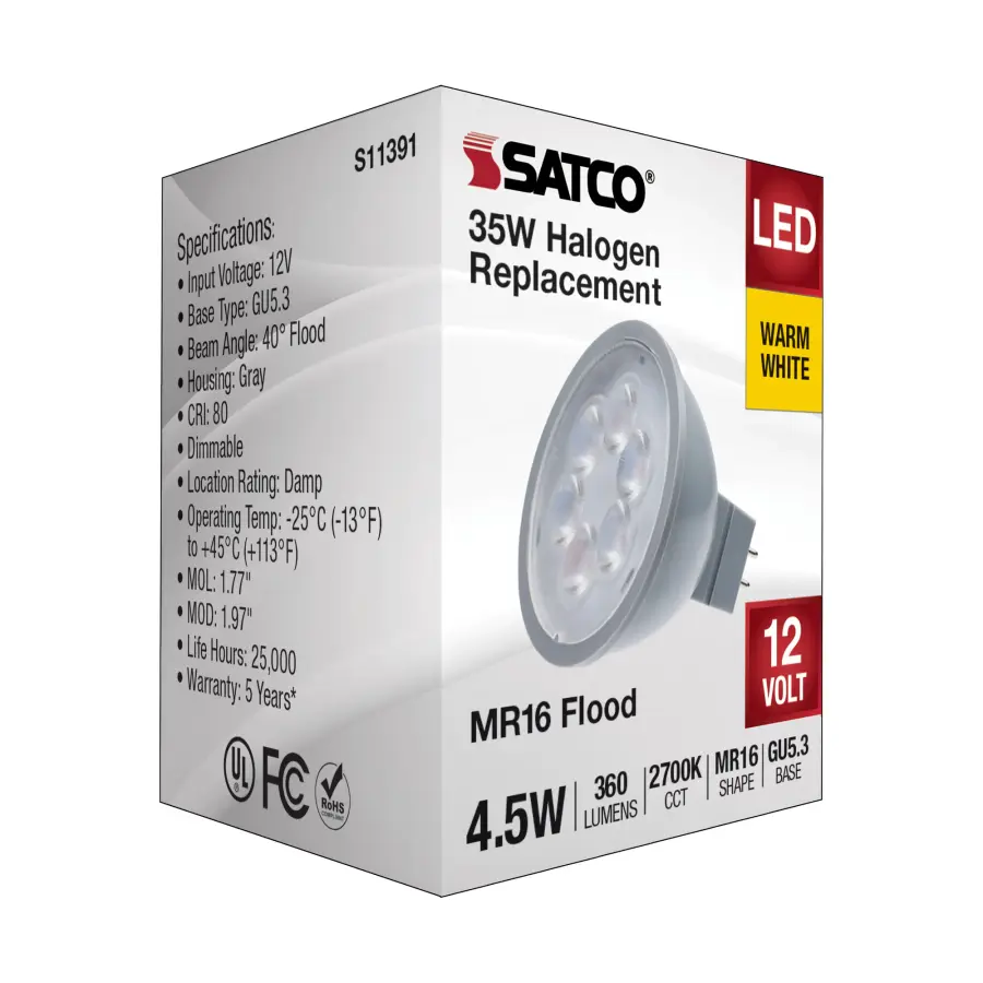 4.5 Watt MR16 LED - Silver Finish - 2700K - GU5.3 Base - 360 Lumens - 12 Volt - Image 5