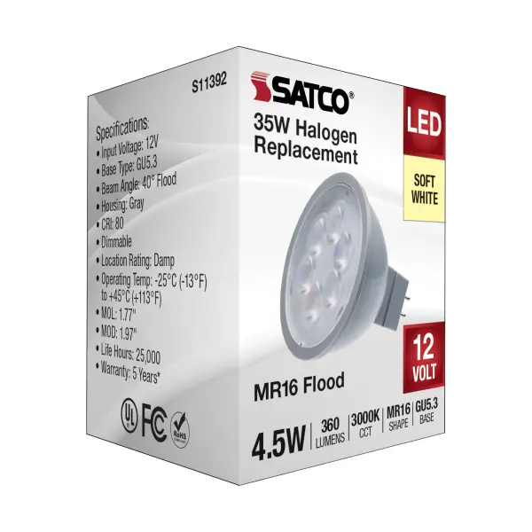 4.5 Watt MR16 LED - Silver Finish - 3000K - GU5.3 Base - 360 Lumens - 12 Volt - Image 5