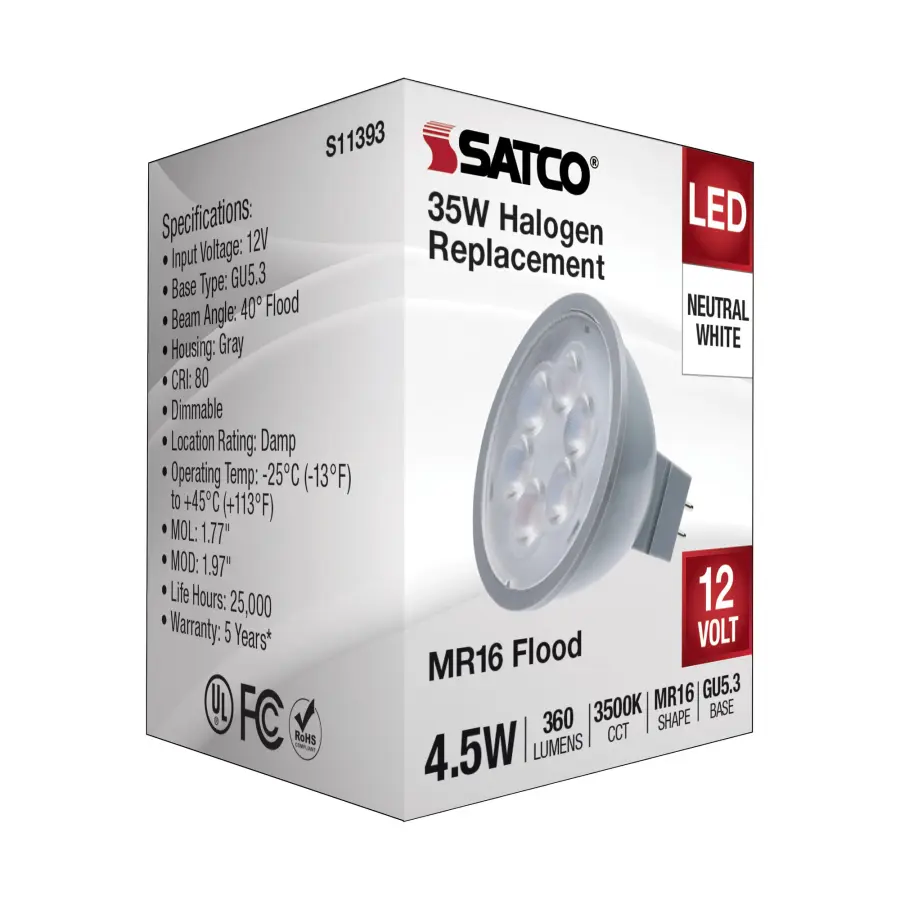 4.5 Watt MR16 LED - Silver Finish - 3500K - GU5.3 Base - 360 Lumens - 12 Volt - Image 5