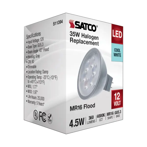 4.5 Watt MR16 LED - Silver Finish - 4000K - GU5.3 Base - 360 Lumens - 12 Volt - Image 5