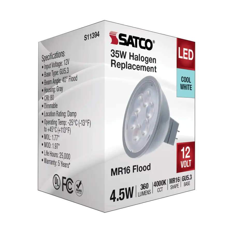 4.5 Watt MR16 LED - Silver Finish - 4000K - GU5.3 Base - 360 Lumens - 12 Volt - Image 5